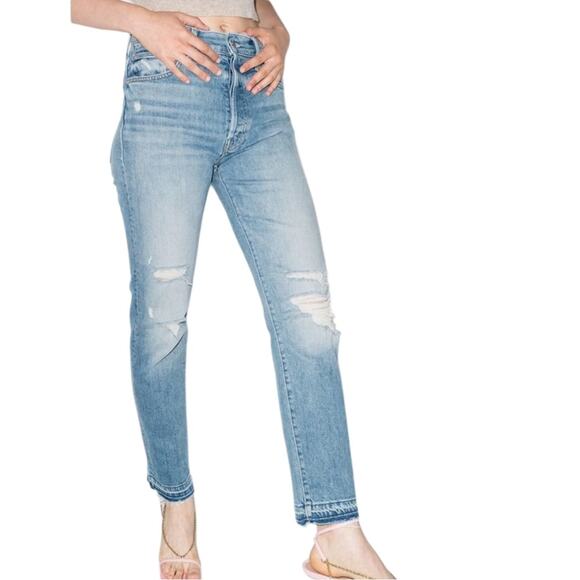 NWT MOTHER High Waisted Jeans Hiker Hover Undone Hem - On my Knees - Sz 27 - Picture 1 of 12